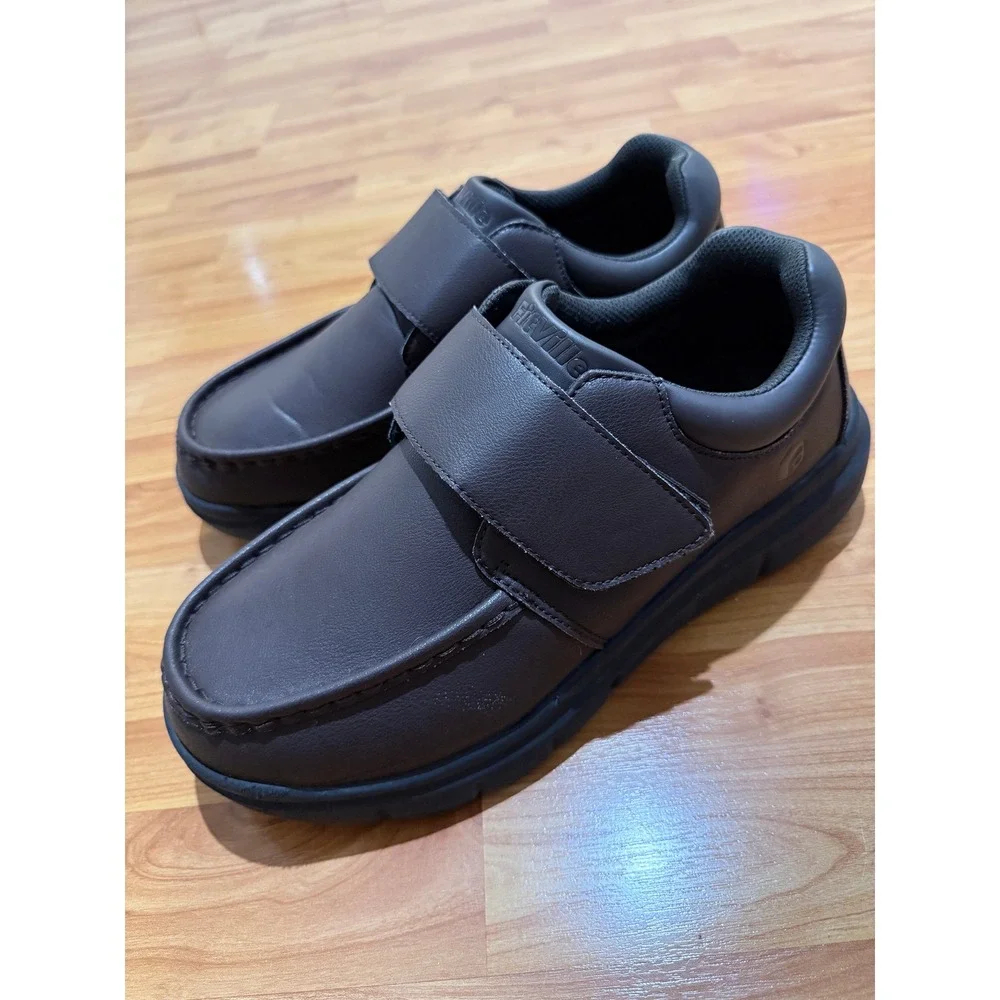 FitVille Mens 10.5 Extra Wide Brown Hook and Loop Walking Shoes ~ Sanitized‎